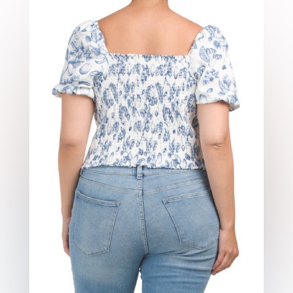 NWT Rachel Zoe linen blue fruits prints top 2X - Picture 2 of 8